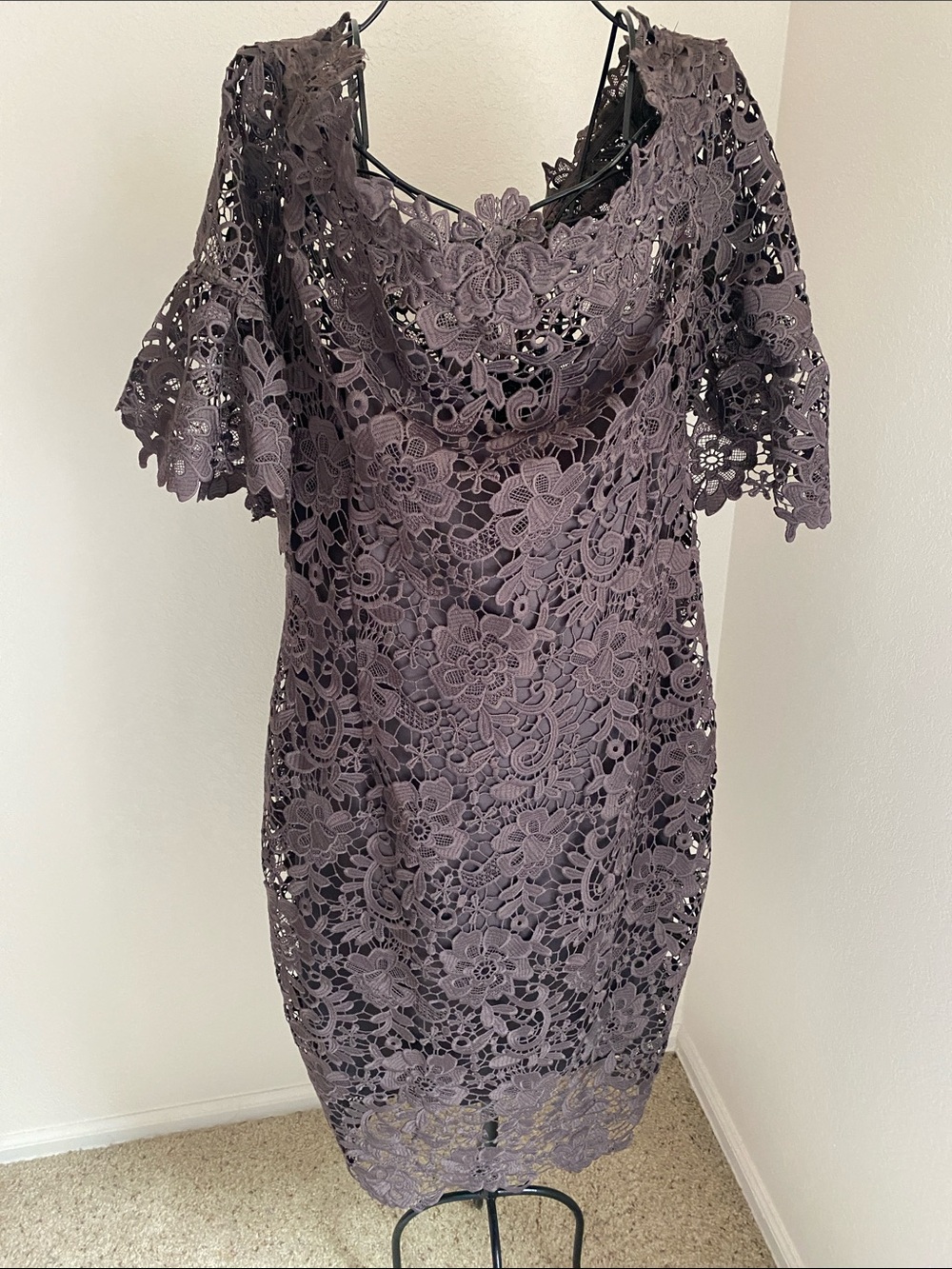 paper doll Dusty Plum Lace Midi Dress with Cowl Neck